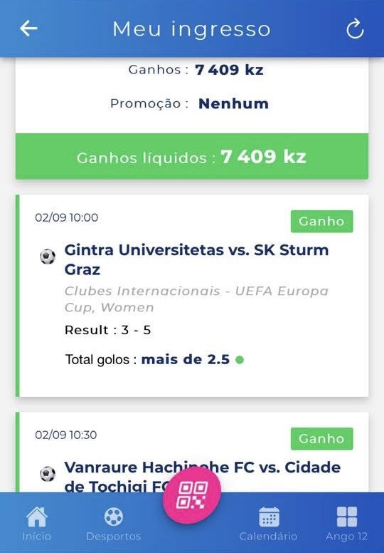 Bilhete da IA ganho